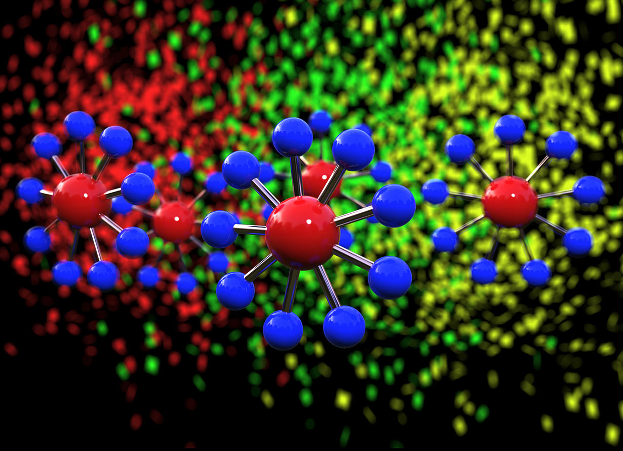 Arte com fundo preto e 4 modelos de moléculas em 3D (crédito: Racksuz - iStock)