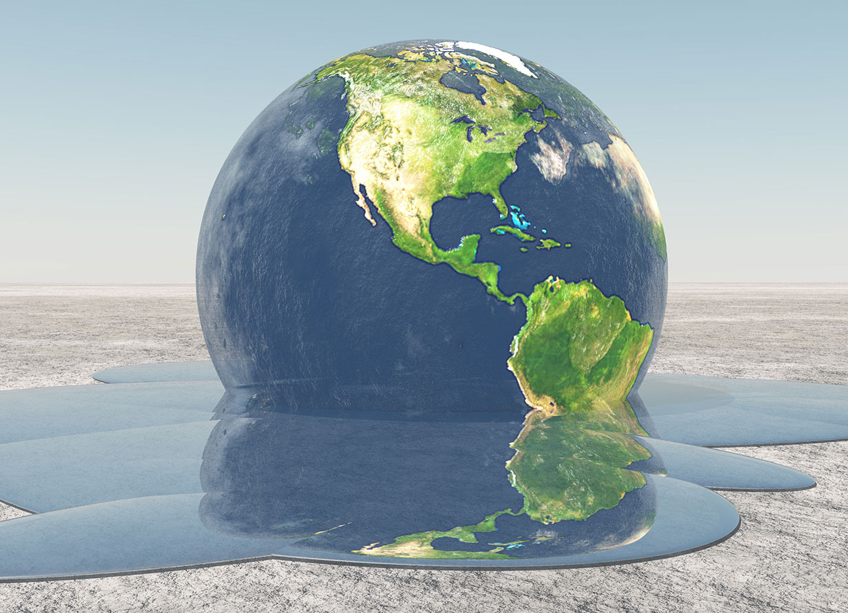 Ilustração de um globo terrestre derretendo devido ao aquecimento global (crédito: bestdesigns – iStock)
