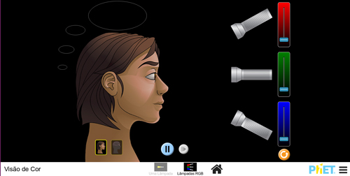 Print da tela do Objeto Virtual de Aprendizagem (OVA) Visão da cor, elaborado pela PhET Interactive Simulations