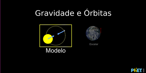 Print da tela do Objeto Virtual de Aprendizagem (OVA) Gravidade e órbitas, desenvolvido pela PhET Interactive Simulations