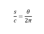 Imagem com uma fórmula matemática. S sobre C é igual a teta sobre 2 pi