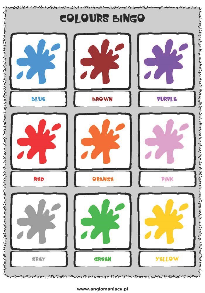 Ilustração de uma cartela de bingo com nove casas. Em cada casa, há uma cor diferente.