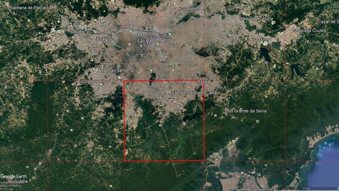 Imagem de satélite com destaque para a região metropolitana de São Paulo