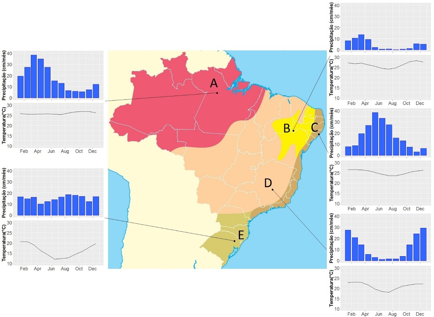 Imagem do mapa do Brasil dividido por tipos de clima