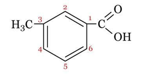 Fórmula estrutural do ácido 3-metil-benzoico.