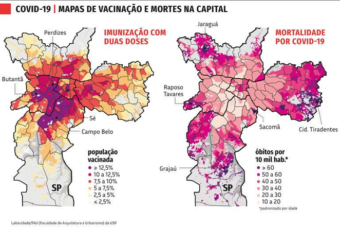 mapa de vacinação e mortes covid sp